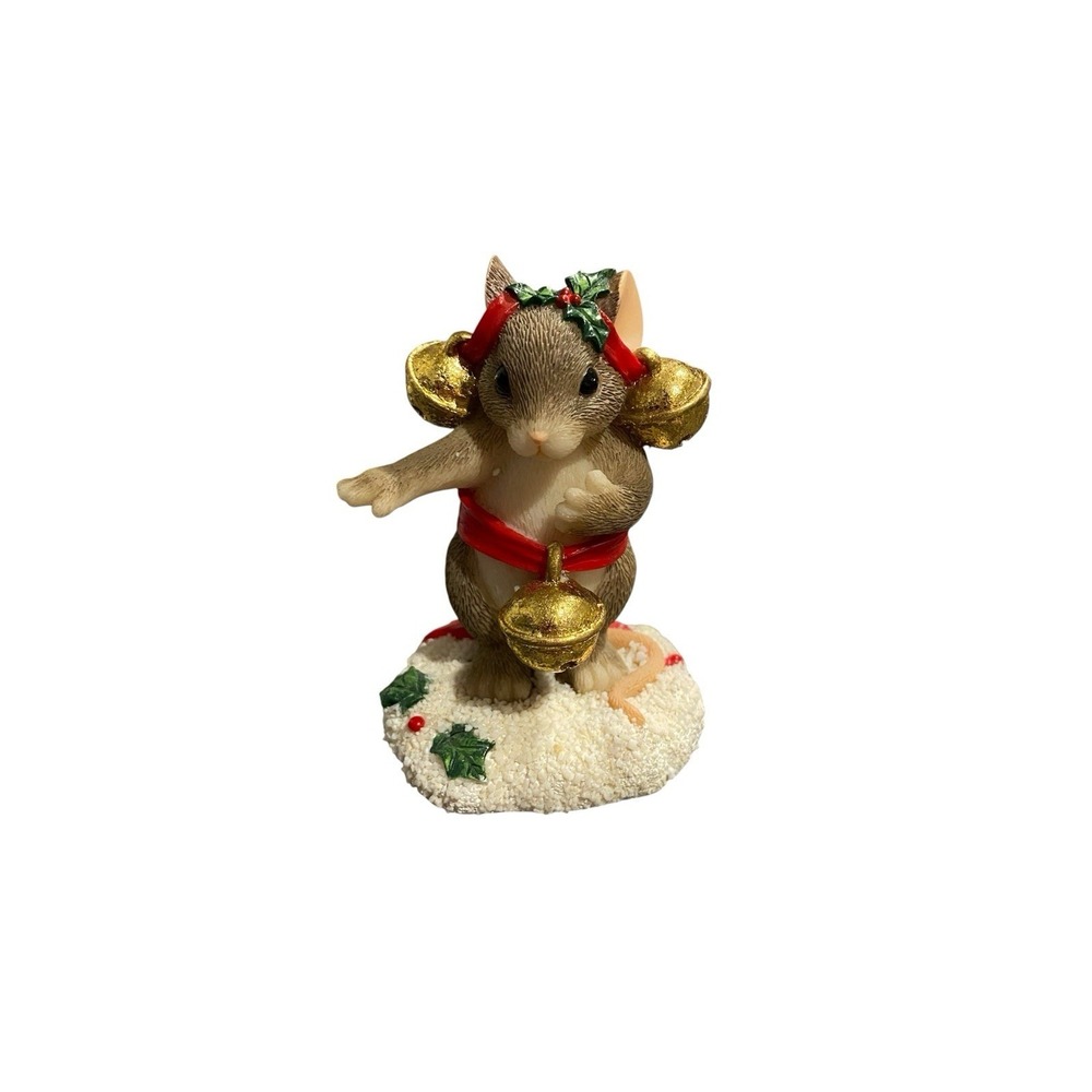Charming Tails Mouse Figurine Fitz Floyd Are the Earrings Too Much - Jingle Bell